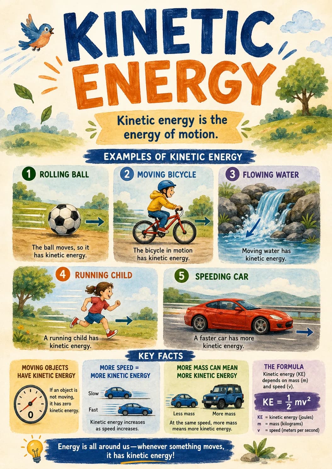 Kinetic Energy infographic poster with clear labels for Energy.