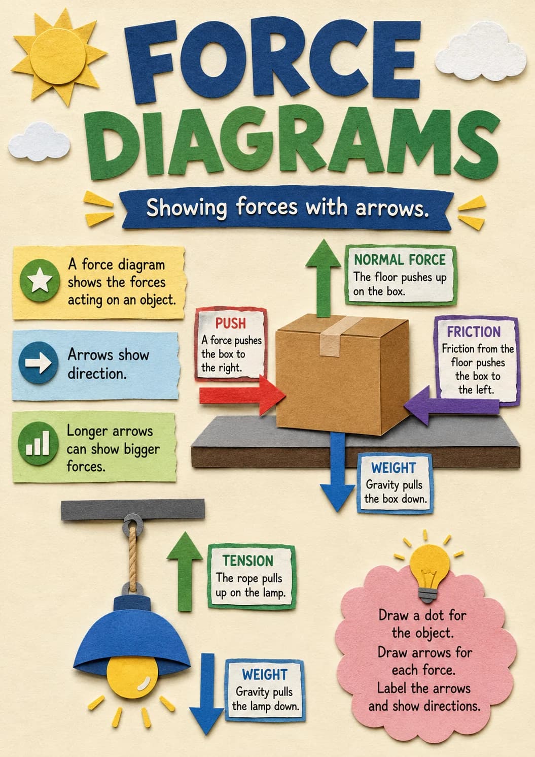 Force infographic poster with clear labels for Forces.