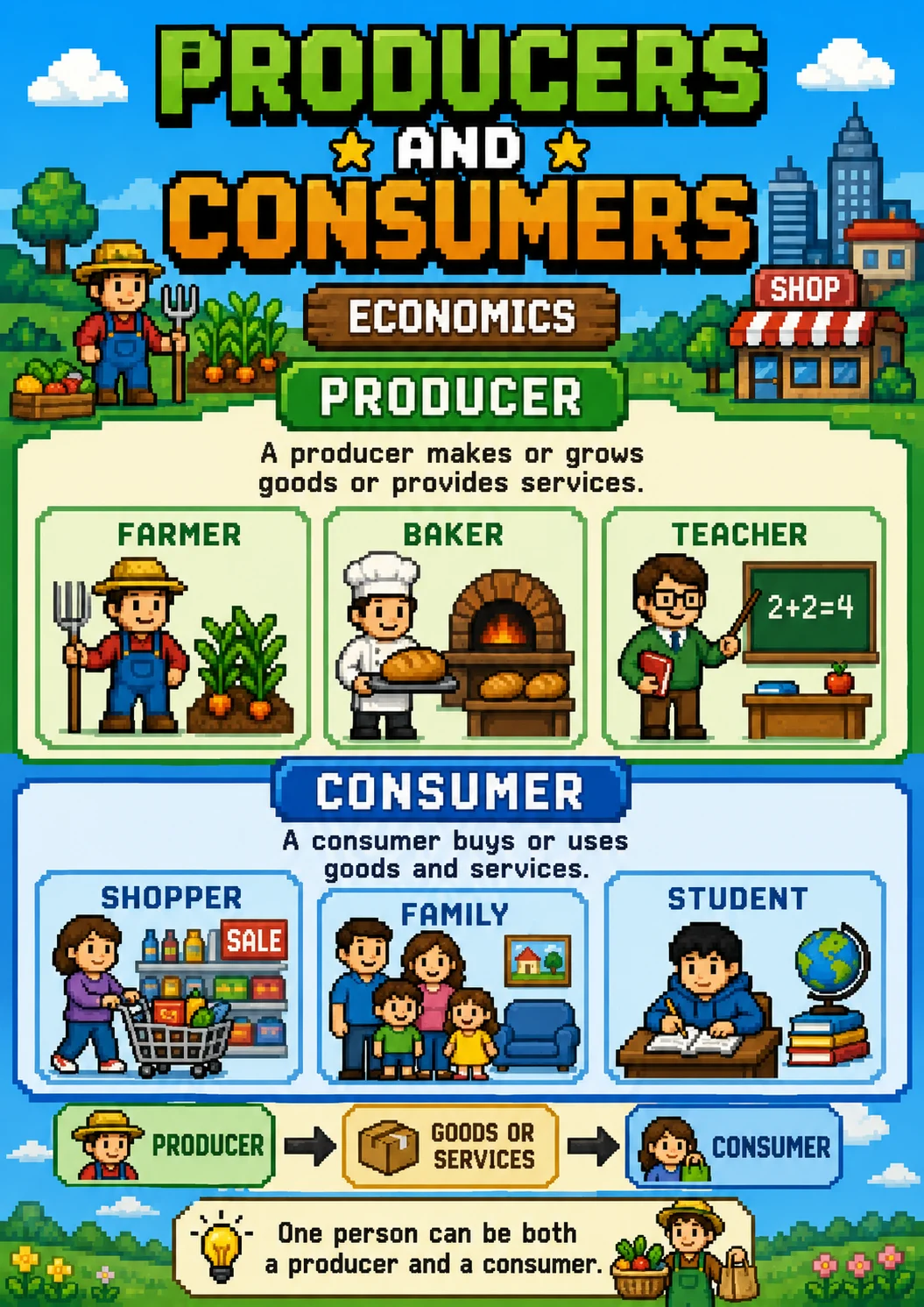 Producers infographic poster with clear labels for Economics.