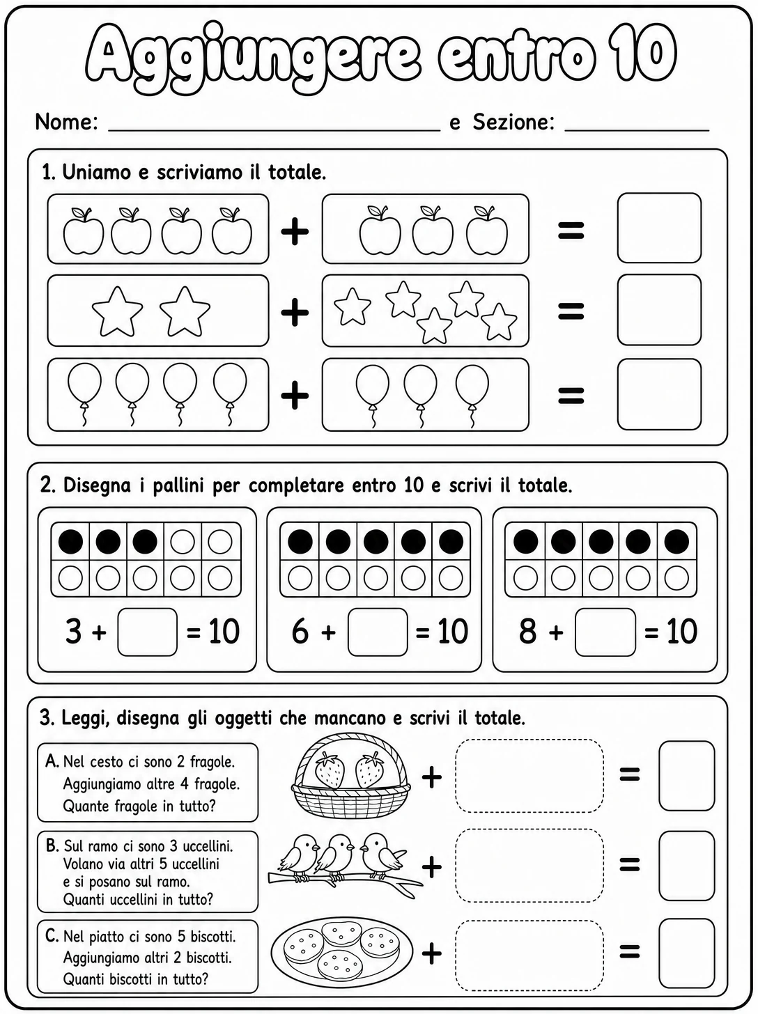 Aggiungere entro 10 Scuola dell'infanzia scheda 3 in italiano