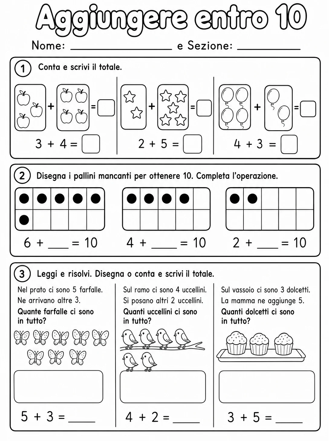Aggiungere entro 10 Scuola dell'infanzia scheda 5 in italiano
