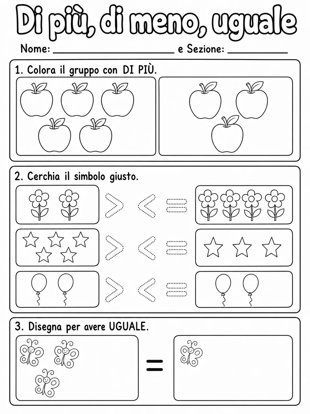 Di più, di meno, uguale Scuola dell'infanzia scheda 2 in italiano