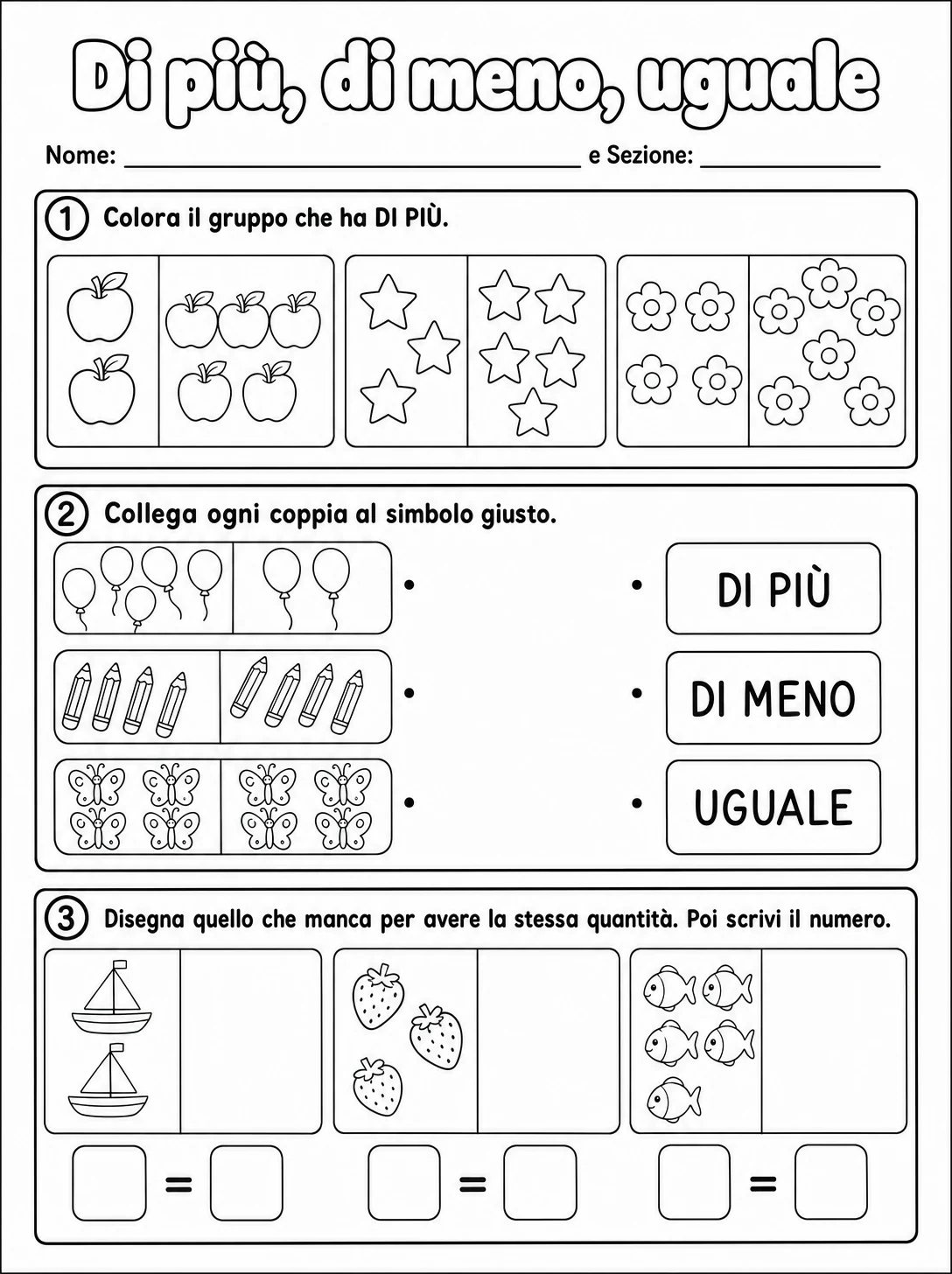 Di più, di meno, uguale Scuola dell'infanzia scheda 5 in italiano
