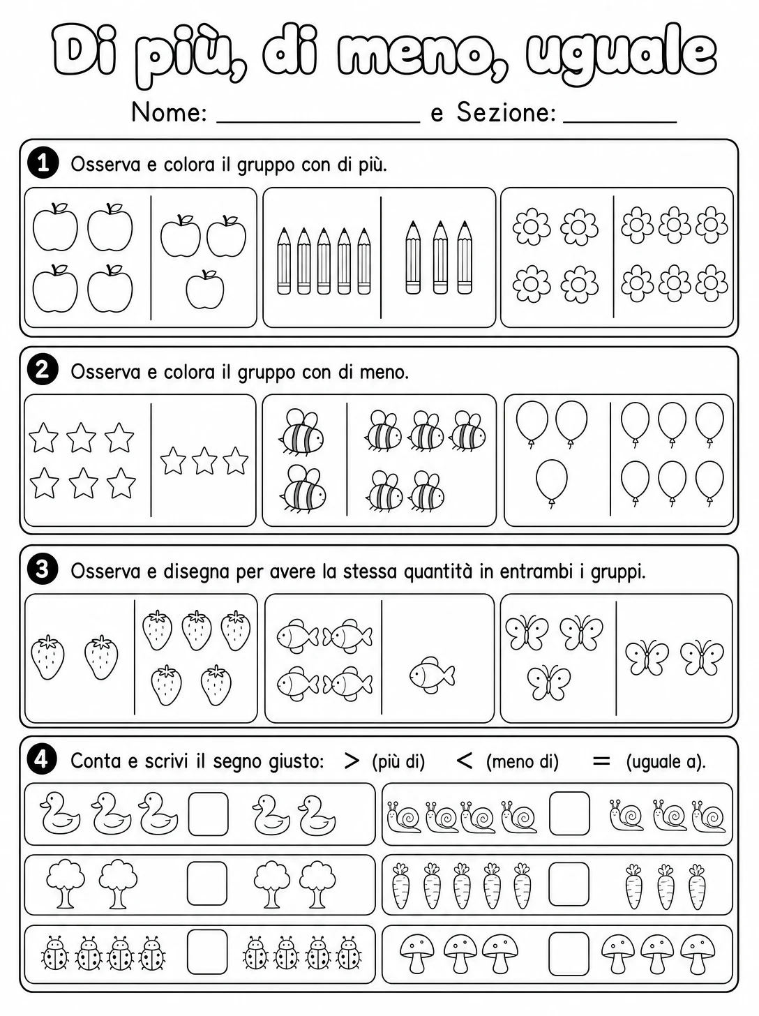 Di più, di meno, uguale Scuola dell'infanzia scheda 7 in italiano