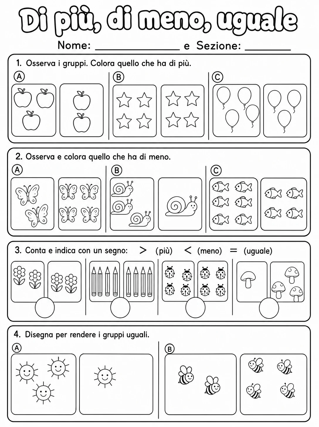Di più, di meno, uguale Scuola dell'infanzia scheda 9 in italiano