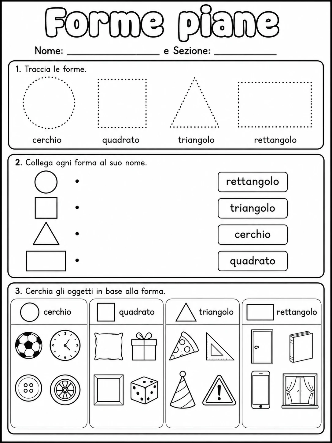 Forme piane - Scuola dell'infanzia printable Italian worksheet pack preview