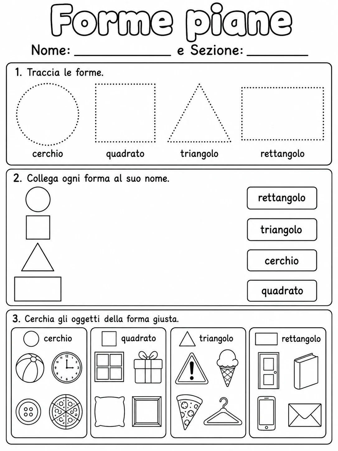 Forme piane Scuola dell'infanzia scheda 3 in italiano