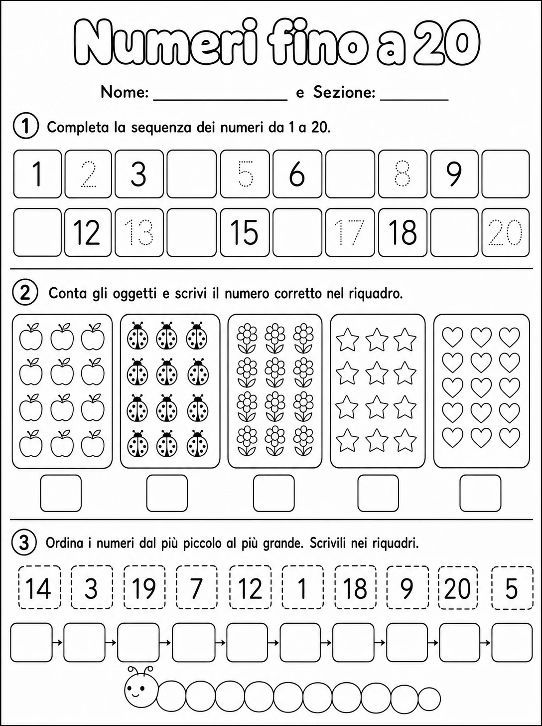 Numeri fino a 20 Scuola dell'infanzia scheda 4 in italiano