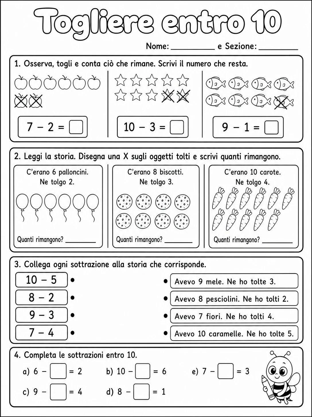 Togliere entro 10 Scuola dell'infanzia scheda 8 in italiano