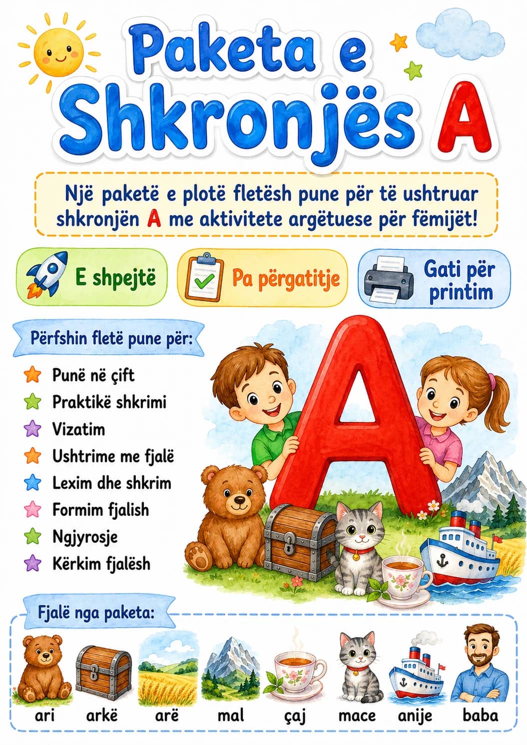Albanian Letter A Phonics Worksheets Pack printable worksheet pack preview from KiwiBee