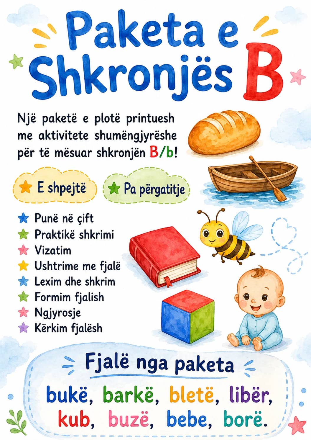 Albanian Letter B Phonics Worksheets Pack printable worksheet pack preview from KiwiBee