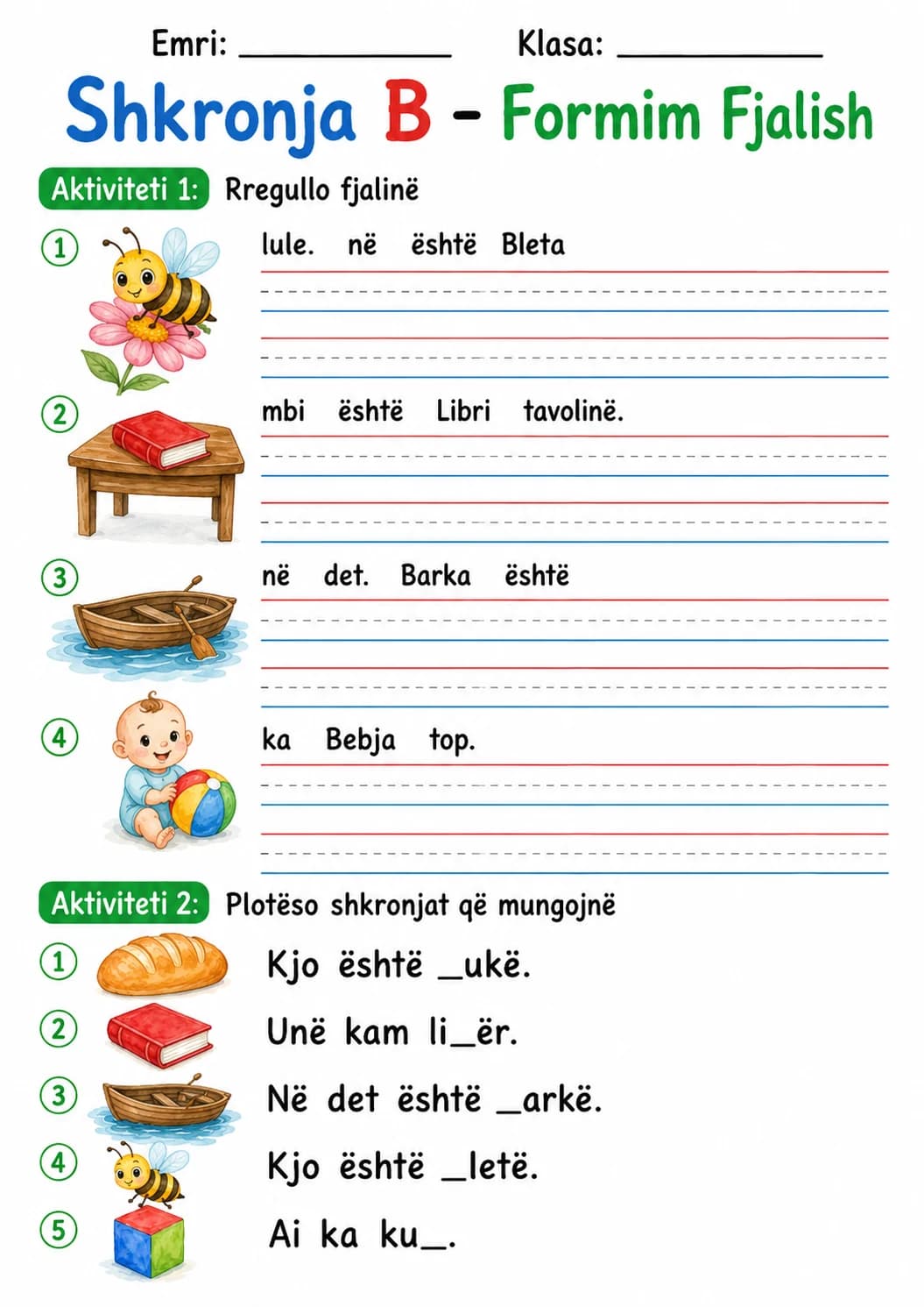 Albanian Letter B Phonics Worksheets Pack printable worksheet pack preview from KiwiBee