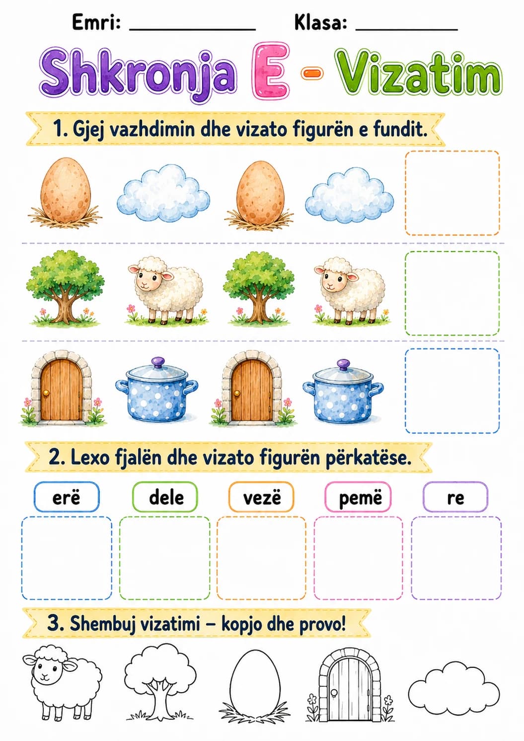 Albanian Letter E Phonics Worksheets Pack page 6 printable worksheet preview