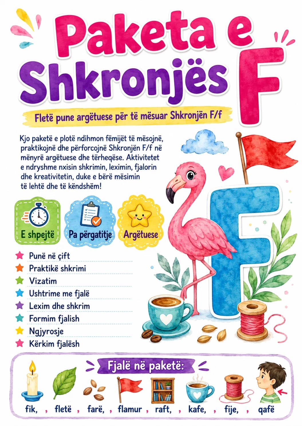 Albanian Letter F Phonics Worksheets Pack printable worksheet pack preview from KiwiBee