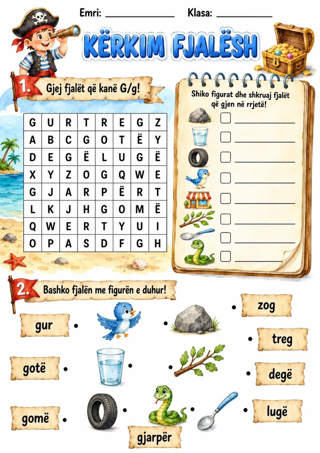 Albanian Letter G Phonics Worksheets Pack page 2 printable worksheet preview