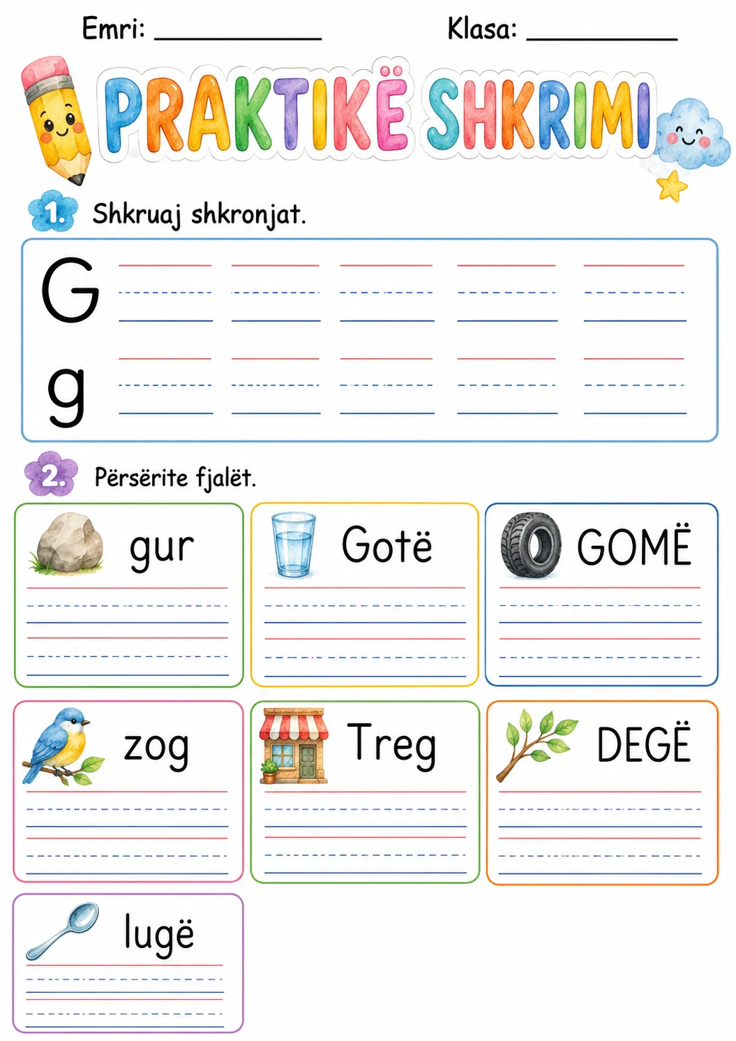Albanian Letter G Phonics Worksheets Pack page 5 printable worksheet preview