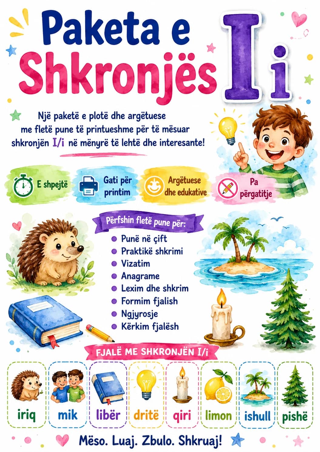 Albanian Letter I Phonics Worksheets Pack printable worksheet pack preview from KiwiBee