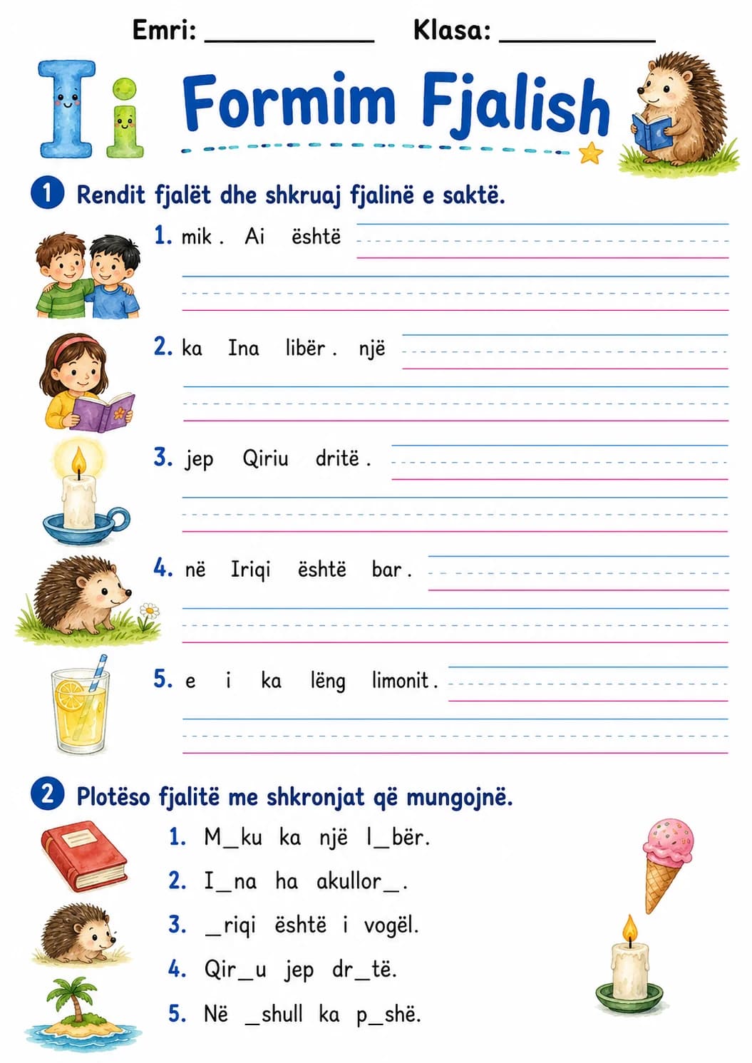 Albanian Letter I Phonics Worksheets Pack printable worksheet pack preview from KiwiBee
