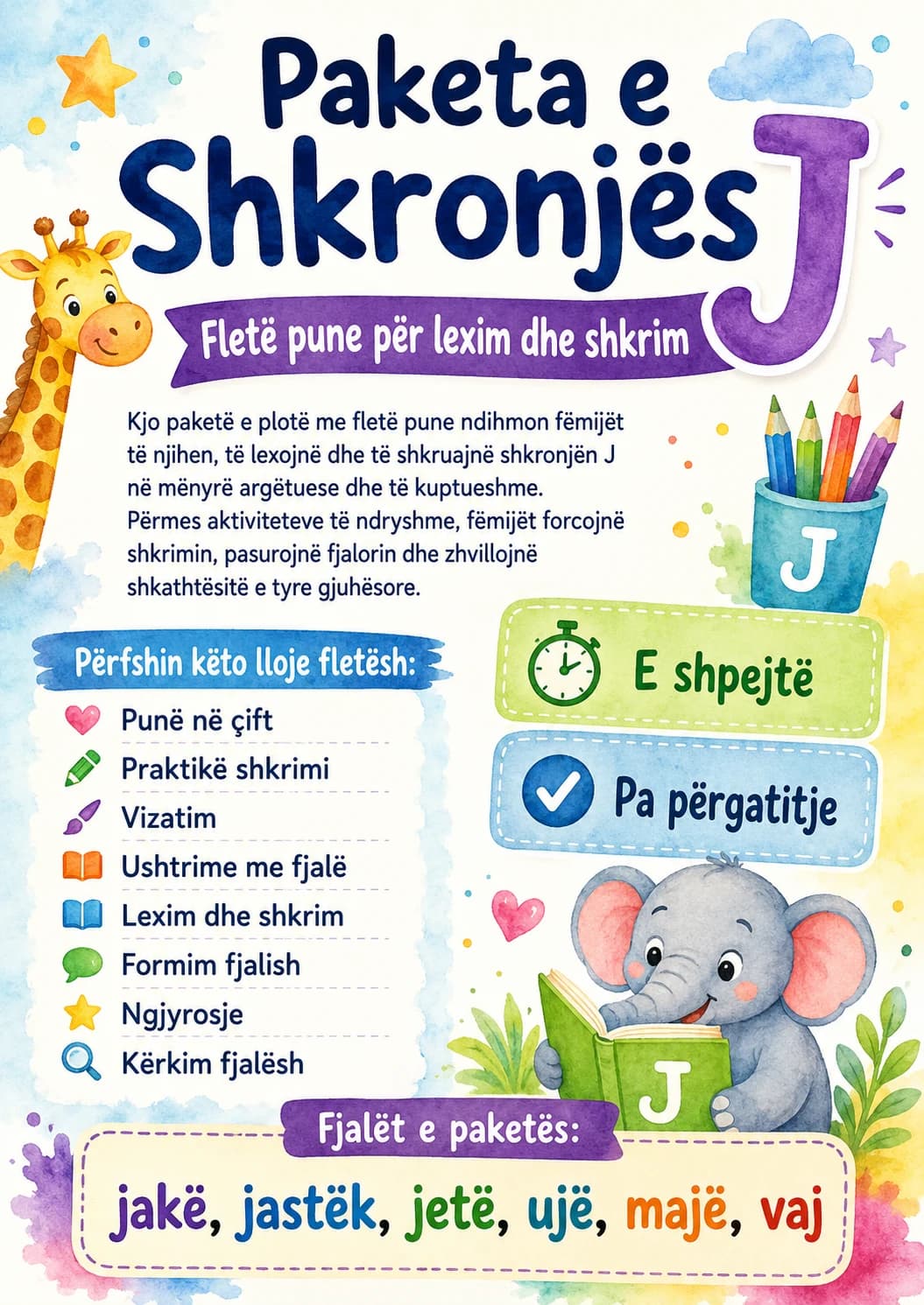 Albanian Letter J Phonics Worksheets Pack page 10 printable worksheet preview