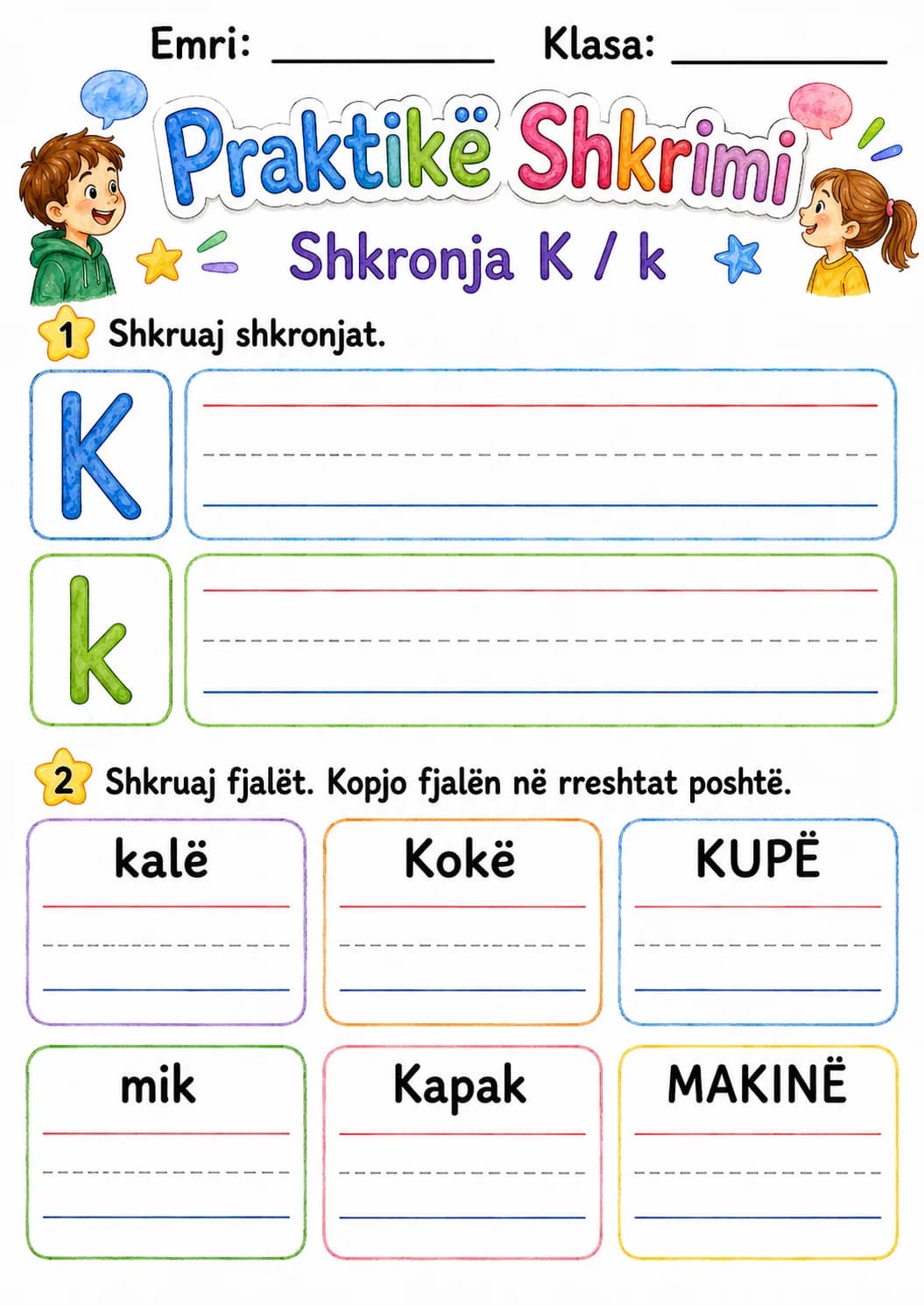Albanian Letter K Phonics Worksheets Pack printable worksheet pack preview from KiwiBee