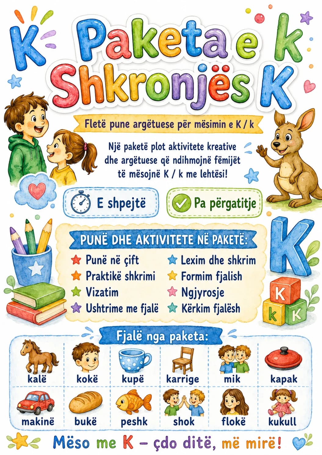 Albanian Letter K Phonics Worksheets Pack page 2 printable worksheet preview