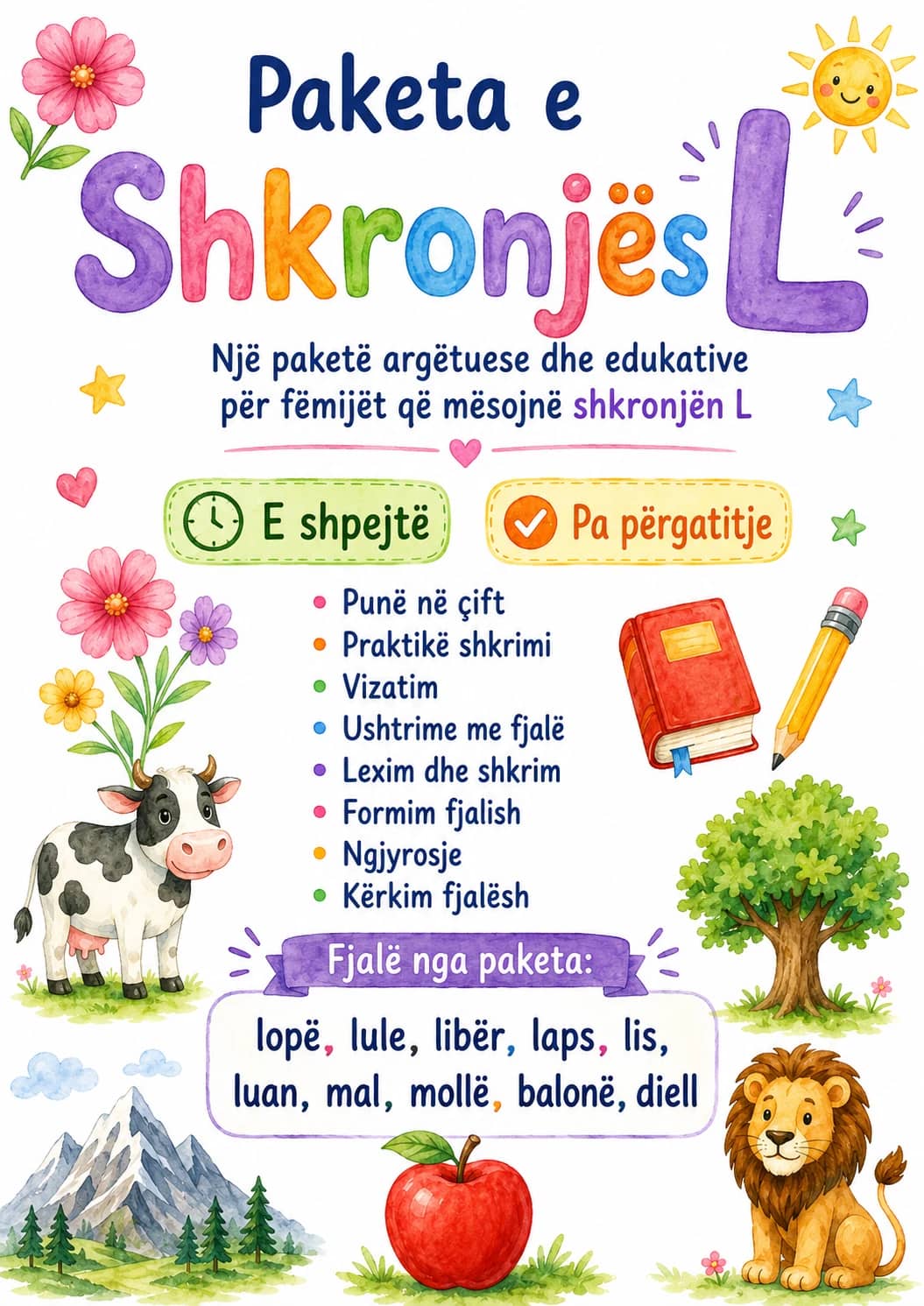 Albanian Letter L Phonics Worksheets Pack printable worksheet pack preview from KiwiBee