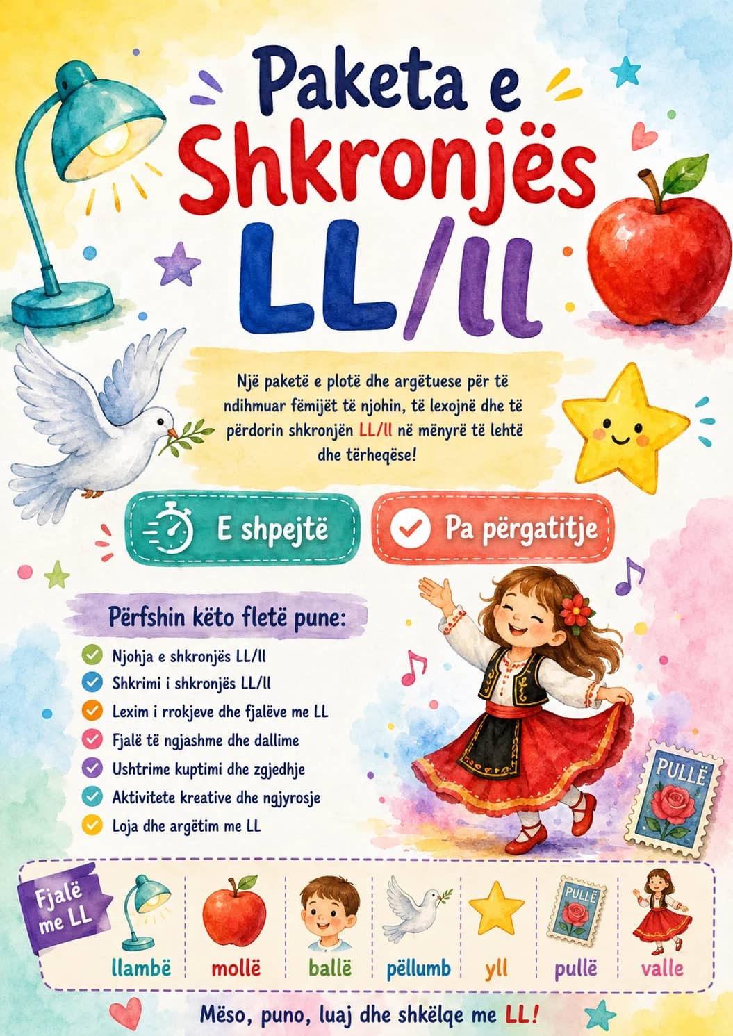 Albanian Letter Ll Phonics Worksheets Pack printable worksheet pack preview from KiwiBee