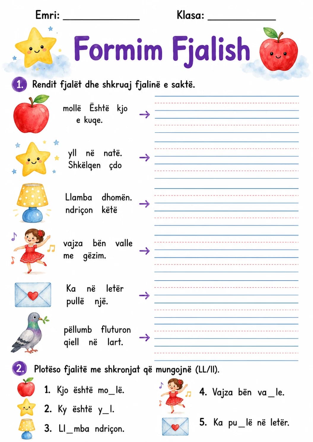 Albanian Letter Ll Phonics Worksheets Pack page 6 printable worksheet preview