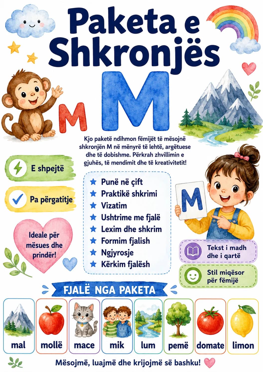 Albanian Letter M Phonics Worksheets Pack printable worksheet pack preview from KiwiBee