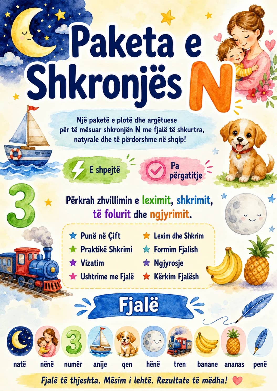 Albanian Letter N Phonics Worksheets Pack printable worksheet pack preview from KiwiBee