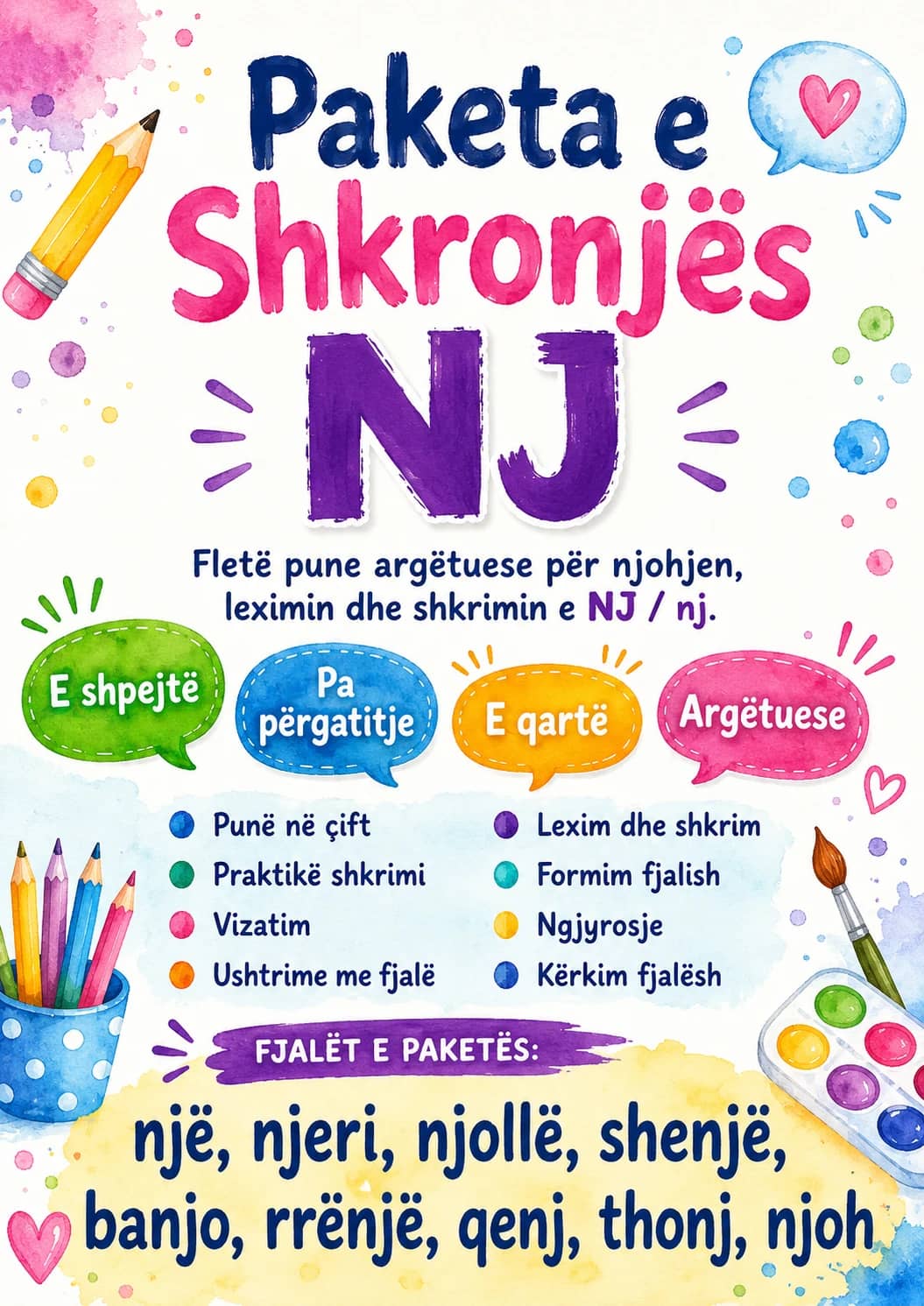 Albanian Letter Nj Phonics Worksheets Pack printable worksheet pack preview from KiwiBee
