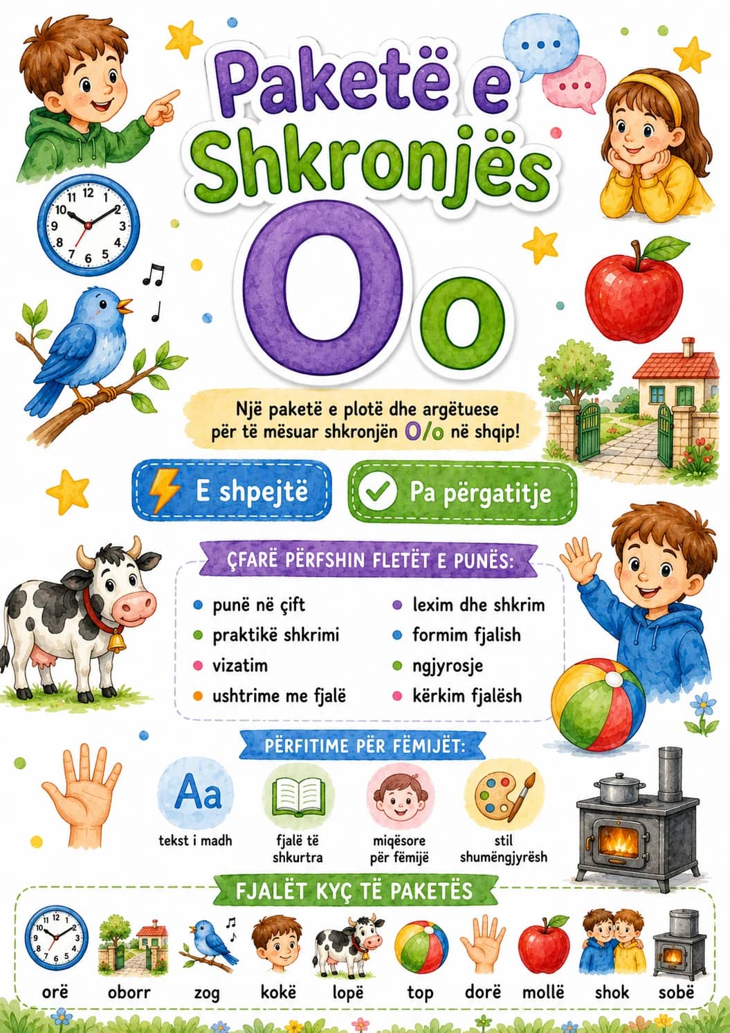 Albanian Letter O Phonics Worksheets Pack printable worksheet pack preview from KiwiBee