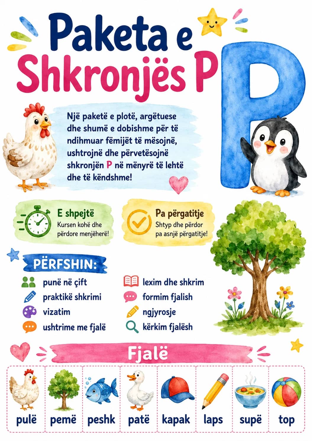 Albanian Letter P Phonics Worksheets Pack printable worksheet pack preview from KiwiBee