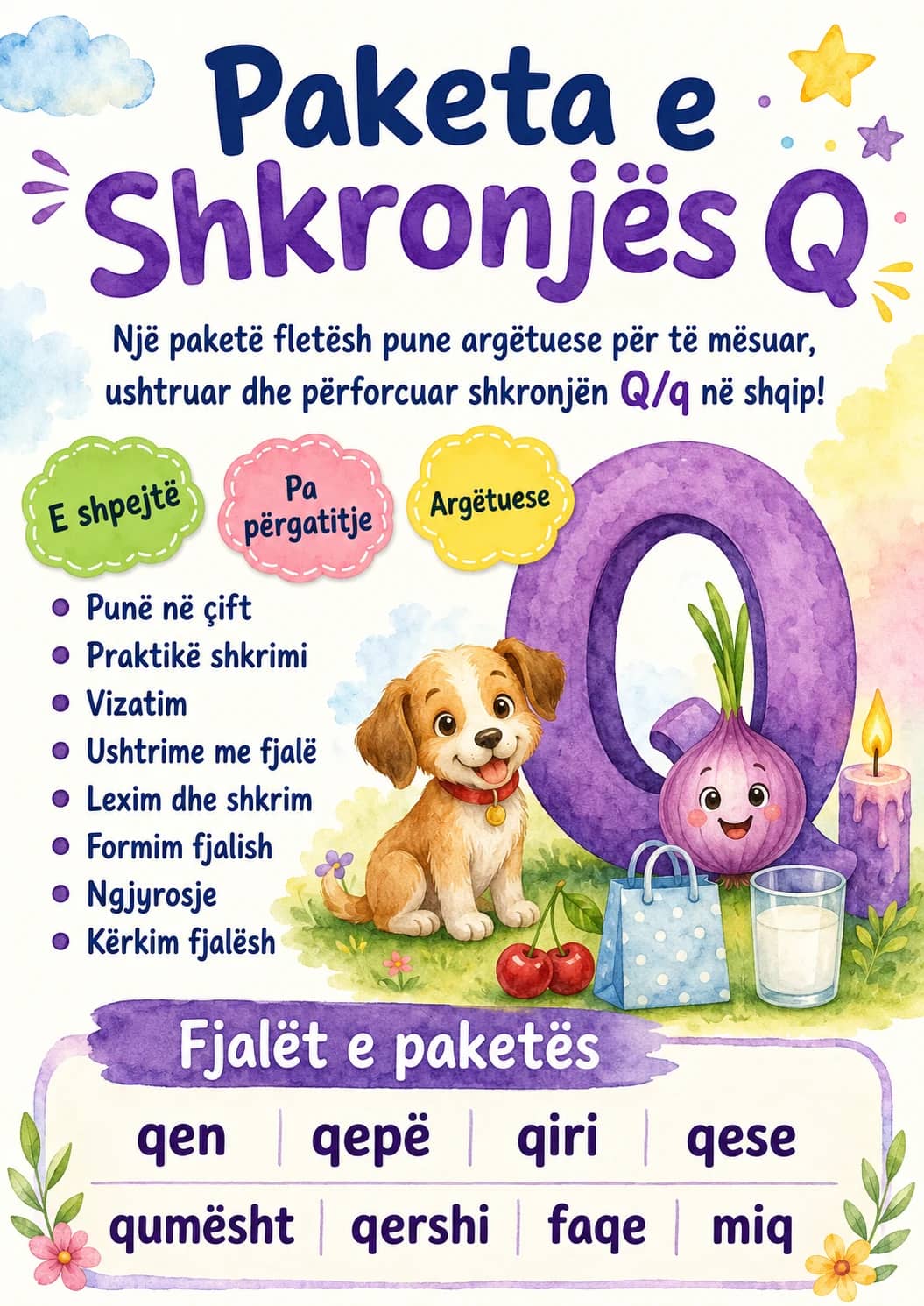 Albanian Letter Q Phonics Worksheets Pack printable worksheet pack preview from KiwiBee