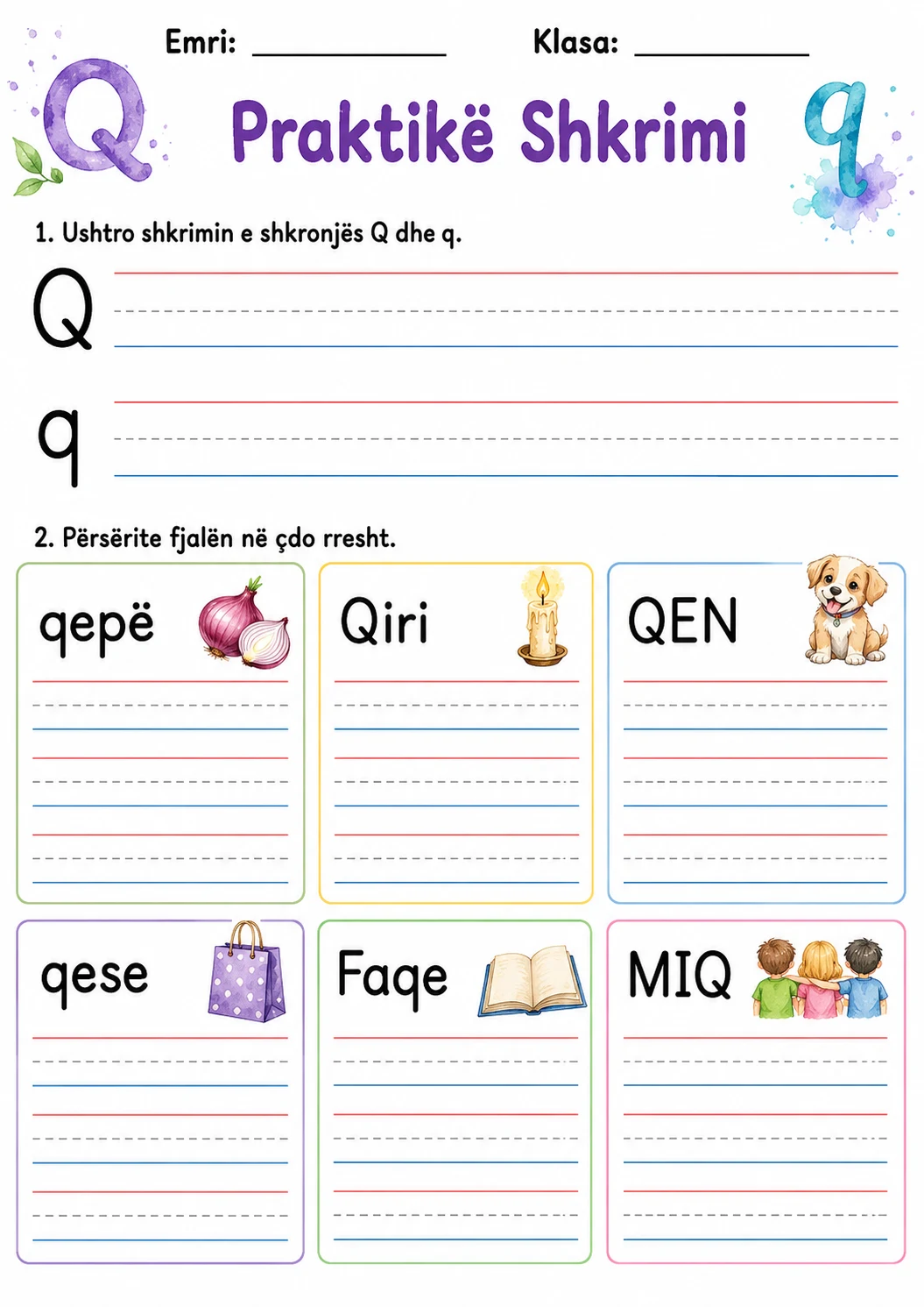 Albanian Letter Q Phonics Worksheets Pack page 7 printable worksheet preview