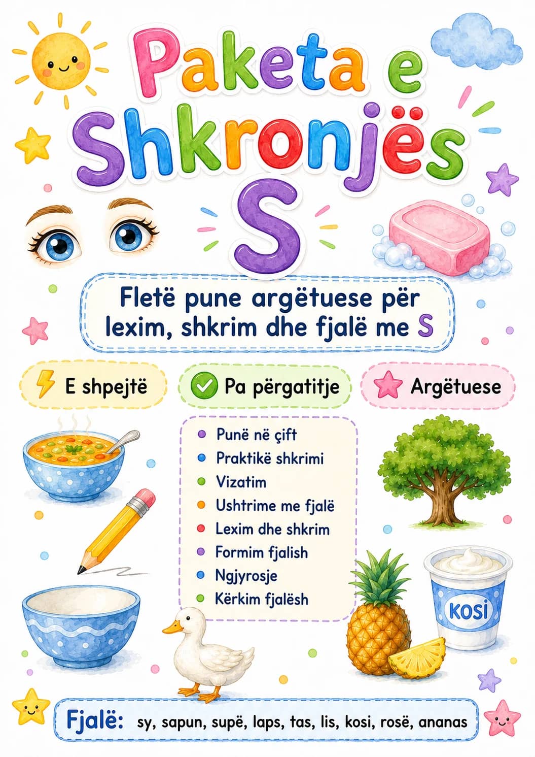 Albanian Letter S Phonics Worksheets Pack printable worksheet pack preview from KiwiBee