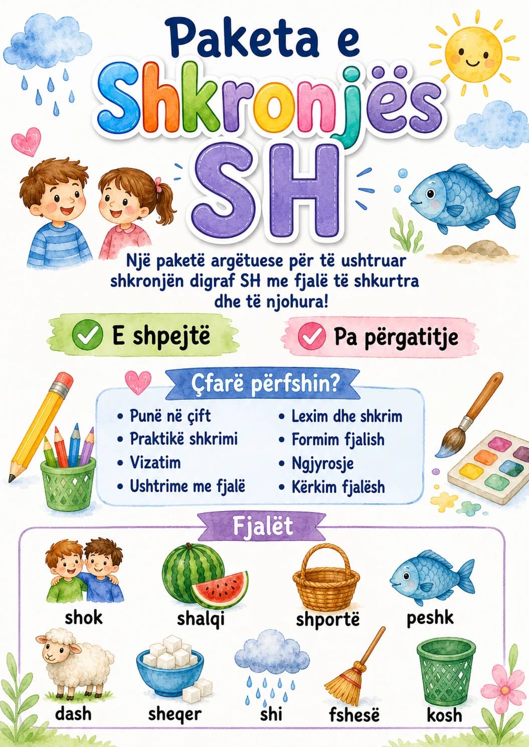 Albanian Letter Sh Phonics Worksheets Pack printable worksheet pack preview from KiwiBee