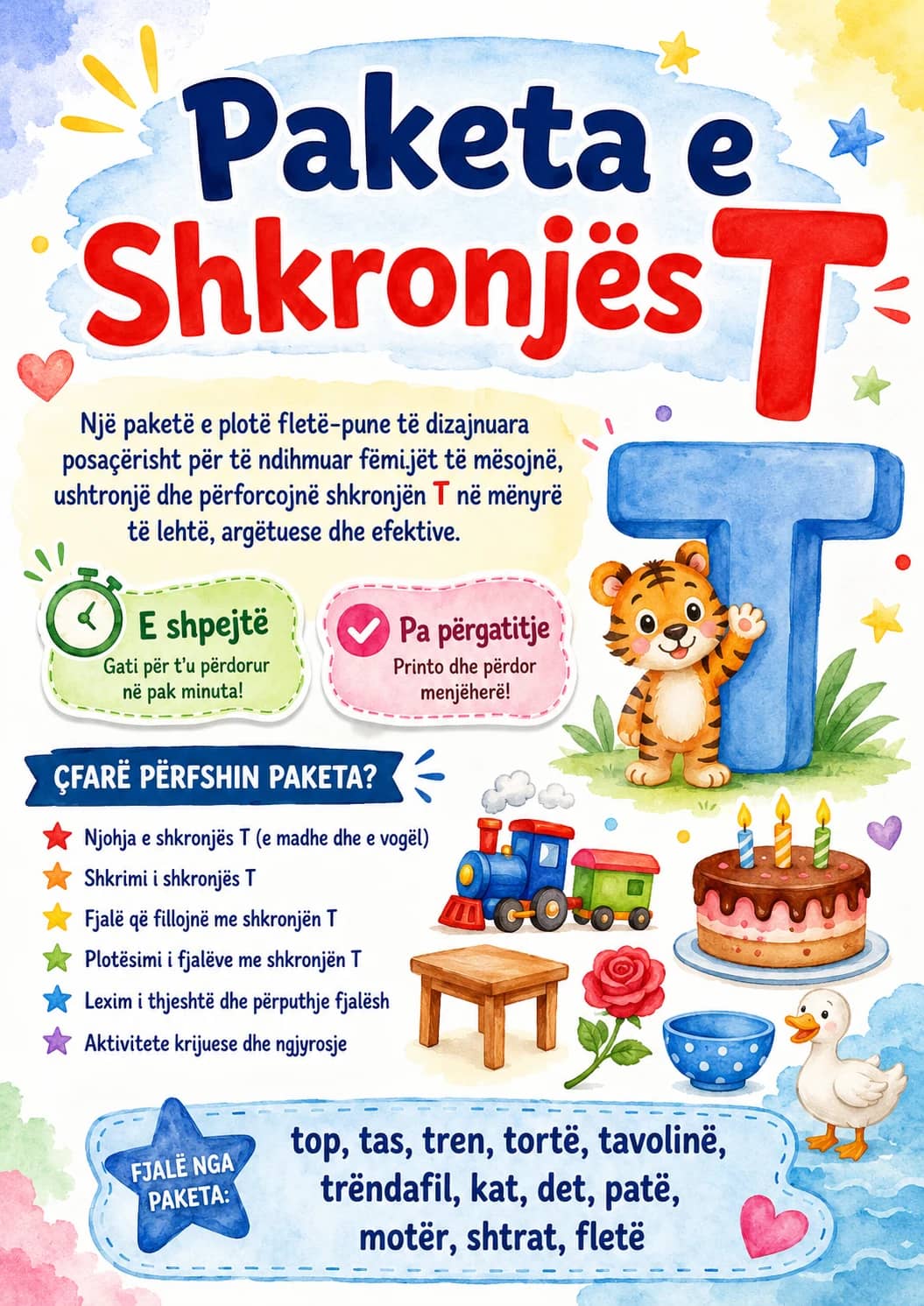 Albanian Letter T Phonics Worksheets Pack printable worksheet pack preview from KiwiBee