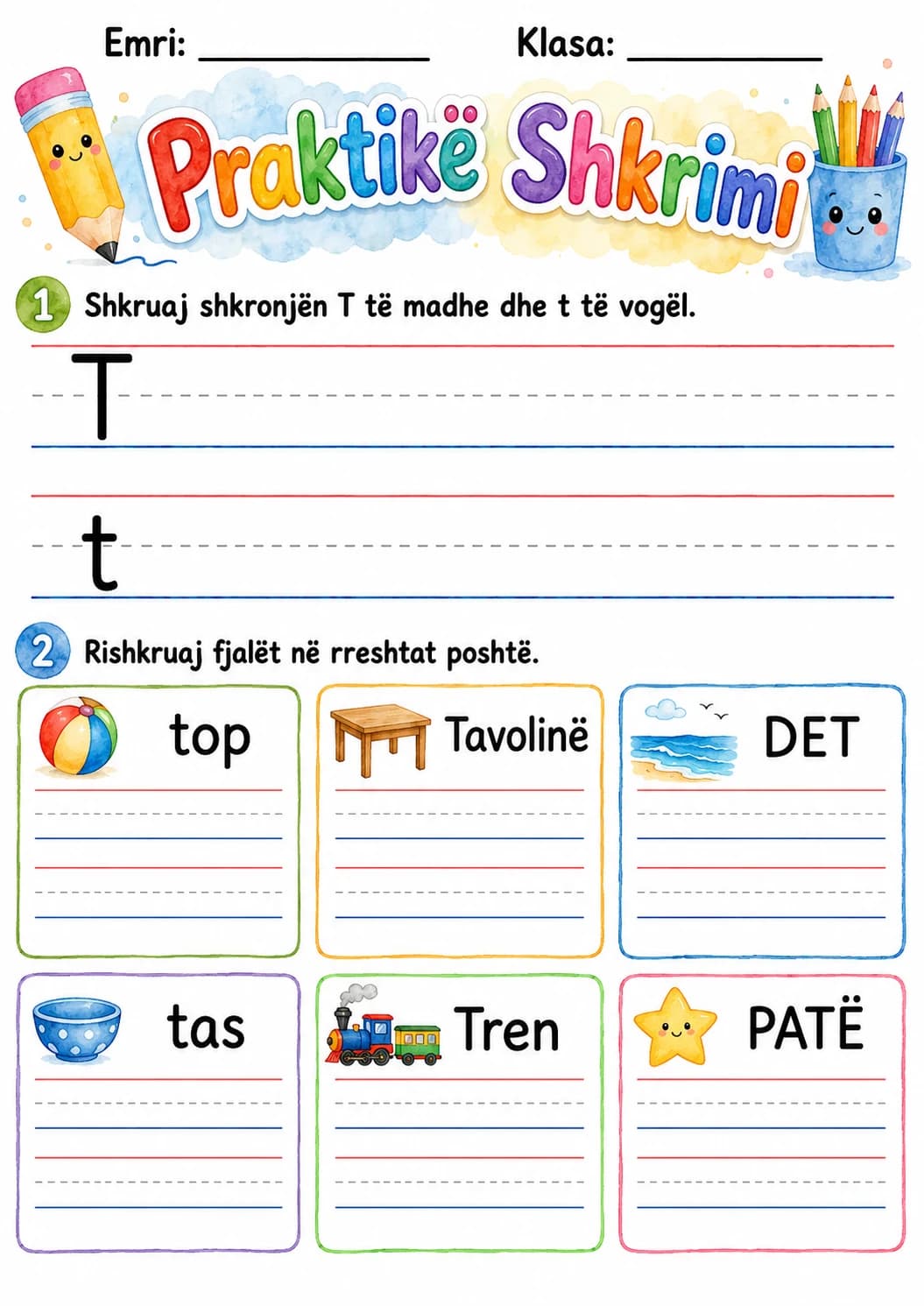 Albanian Letter T Phonics Worksheets Pack page 4 printable worksheet preview