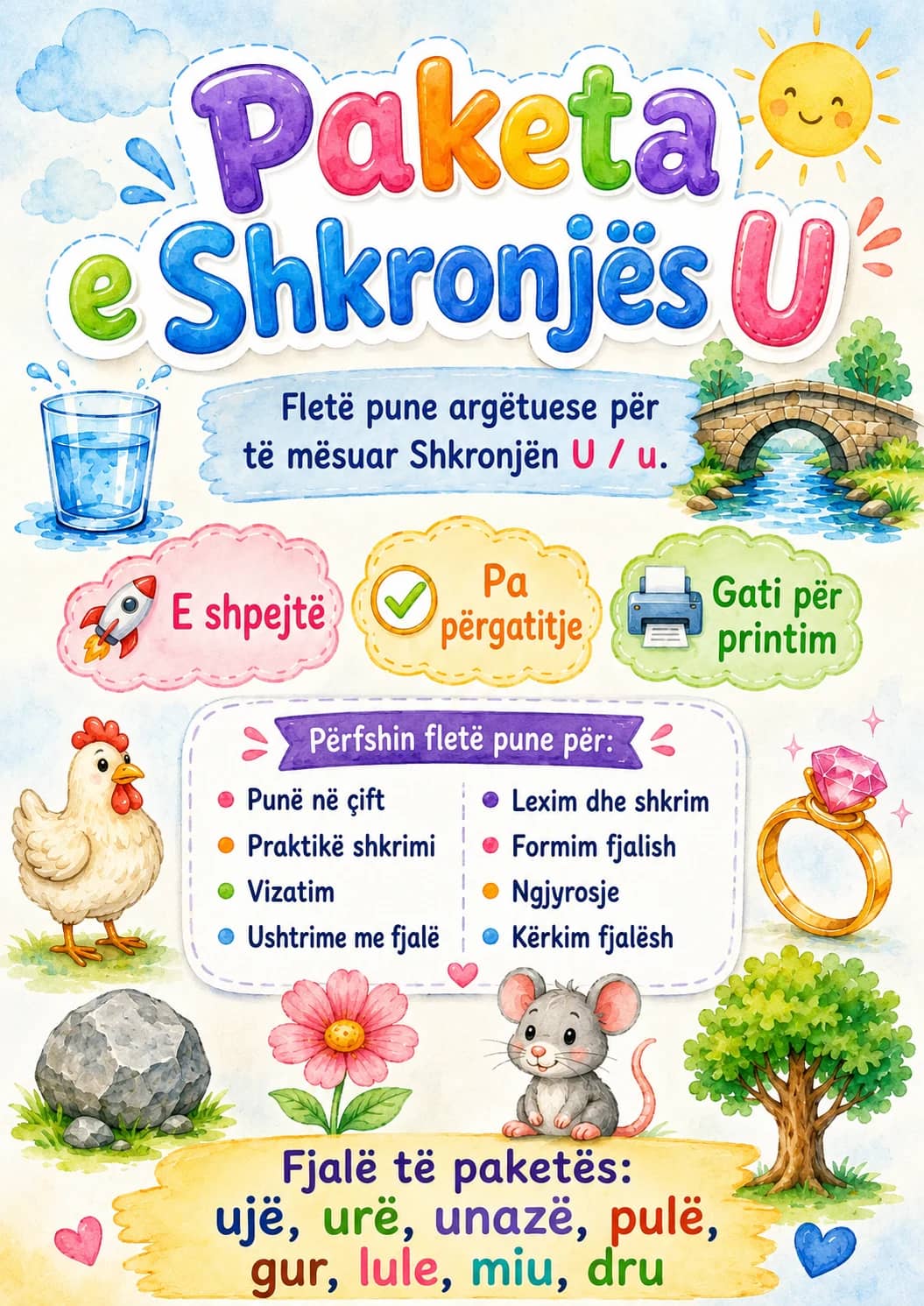 Albanian Letter U Phonics Worksheets Pack printable worksheet pack preview from KiwiBee