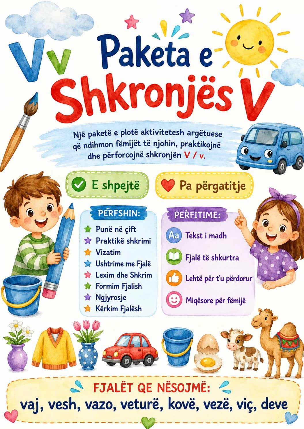 Albanian Letter V Phonics Worksheets Pack printable worksheet pack preview from KiwiBee