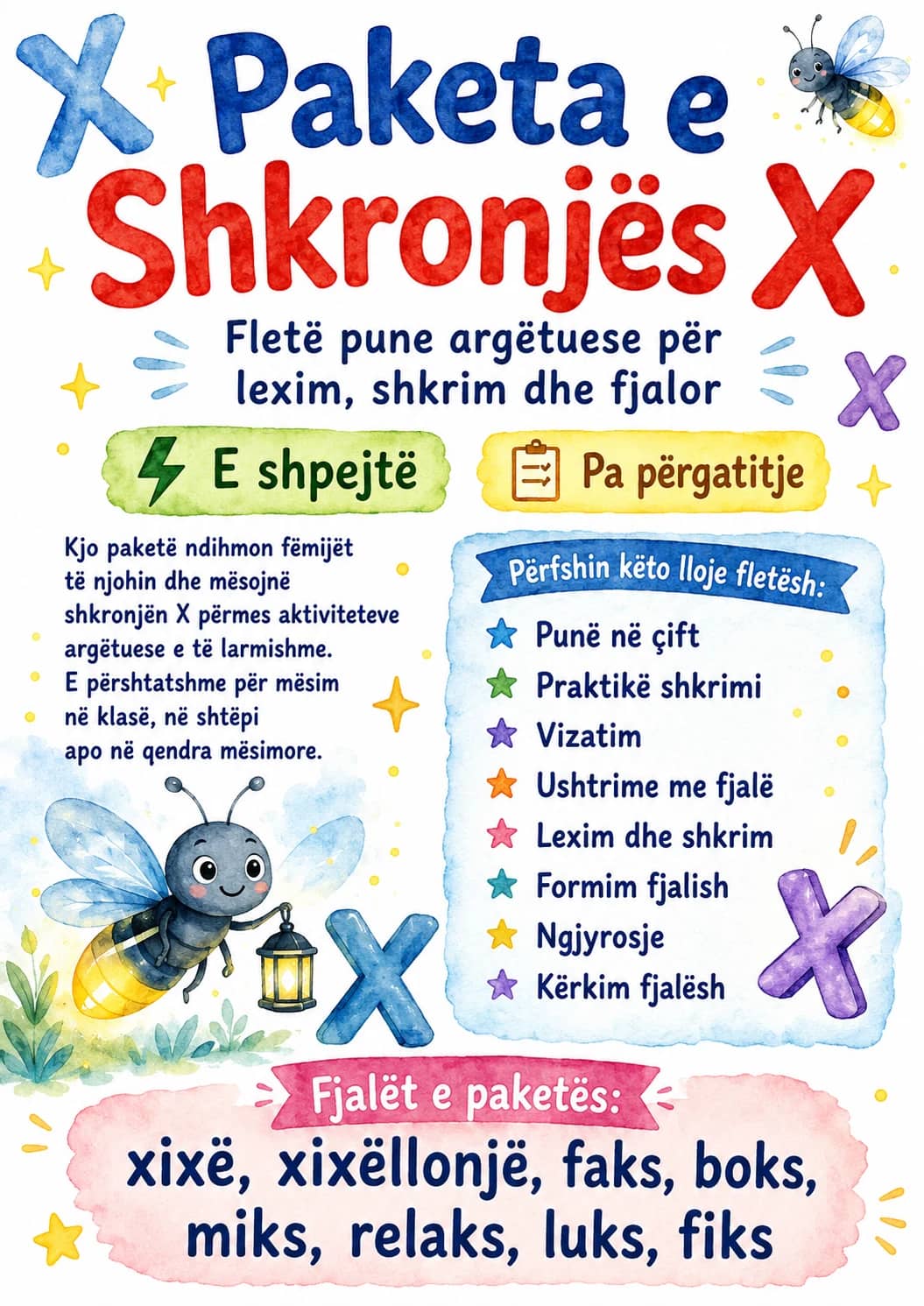 Albanian Letter X Phonics Worksheets Pack printable worksheet pack preview from KiwiBee