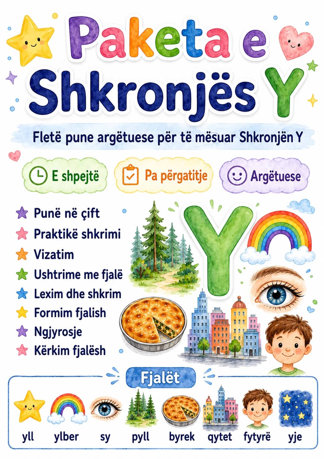Albanian Letter Y Phonics Worksheets Pack printable worksheet pack preview from KiwiBee