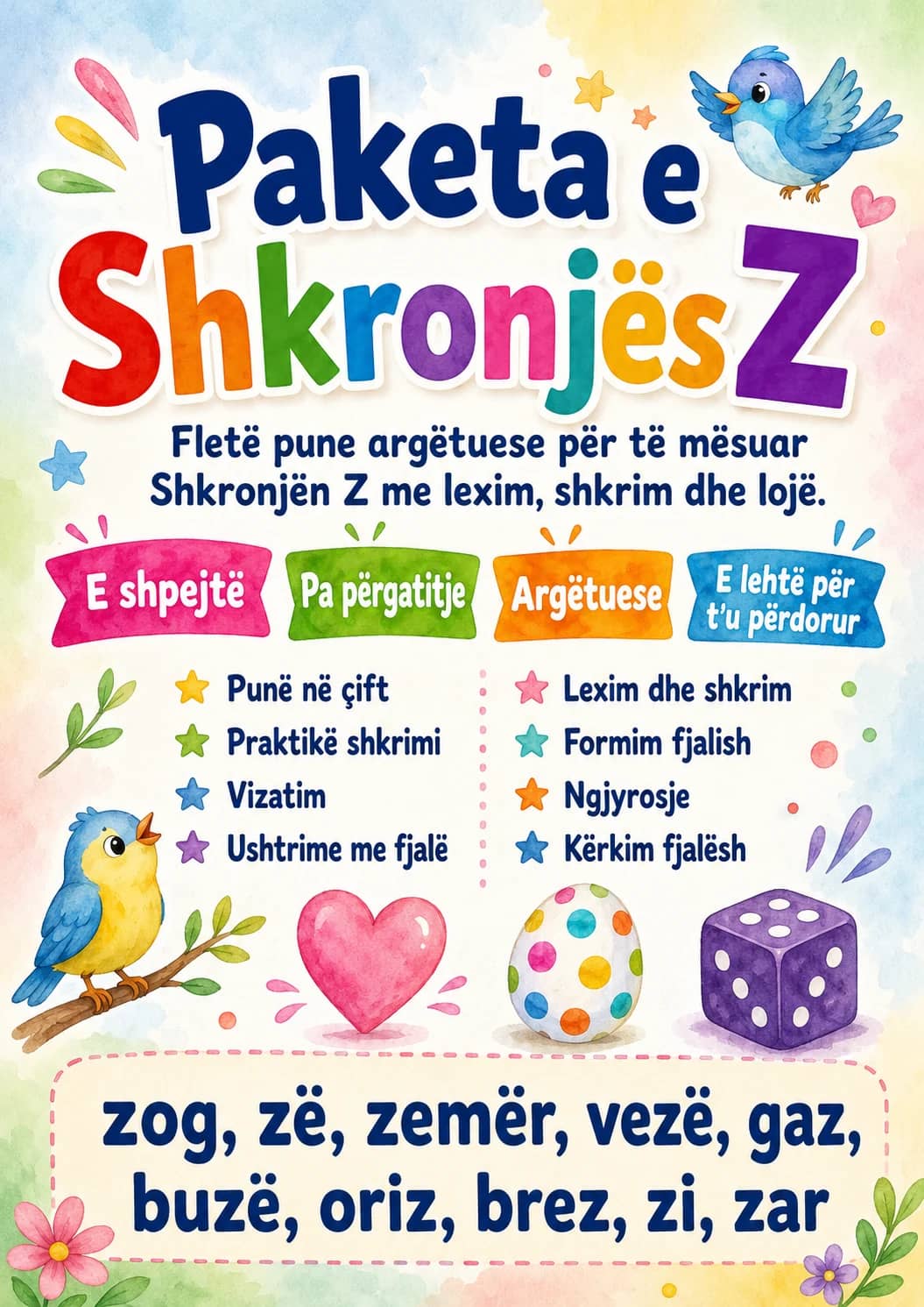 Albanian Letter Z Phonics Worksheets Pack printable worksheet pack preview from KiwiBee