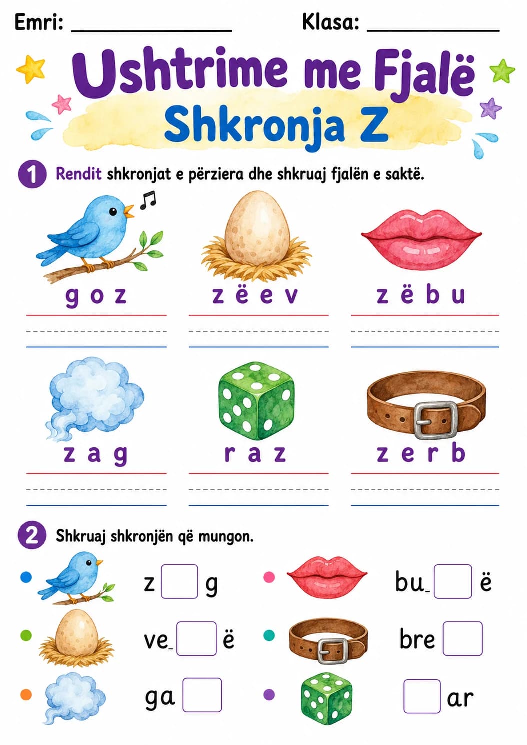 Albanian Letter Z Phonics Worksheets Pack page 2 printable worksheet preview