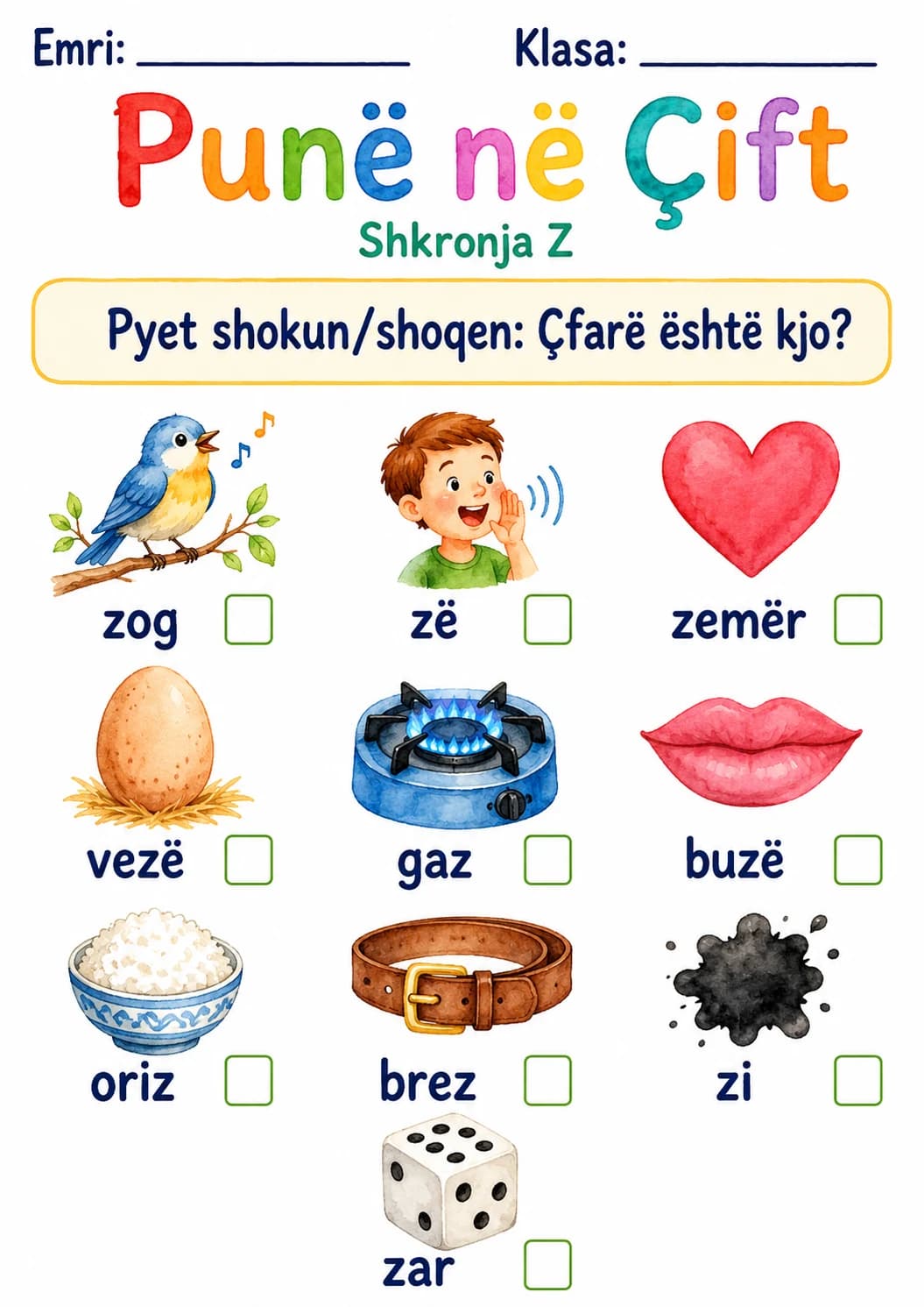 Albanian Letter Z Phonics Worksheets Pack page 3 printable worksheet preview