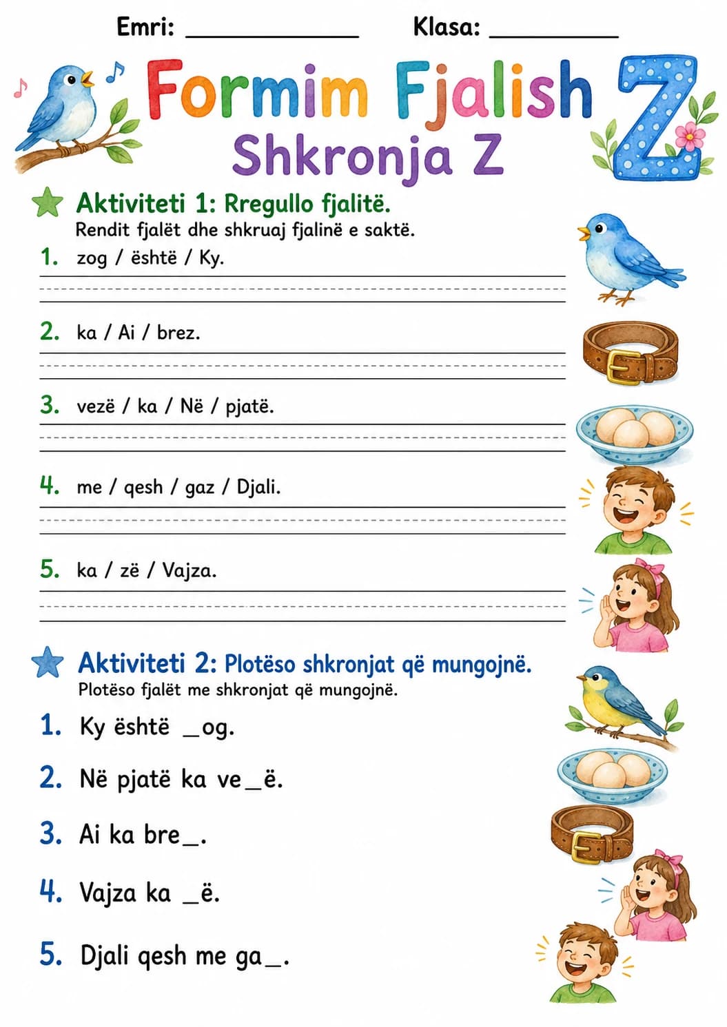 Albanian Letter Z Phonics Worksheets Pack page 4 printable worksheet preview