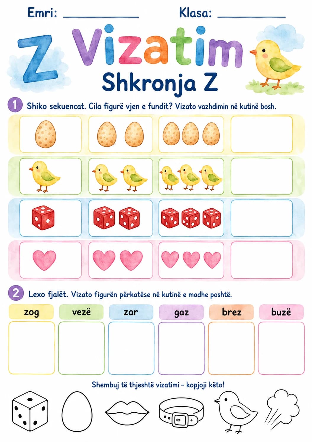 Albanian Letter Z Phonics Worksheets Pack page 5 printable worksheet preview
