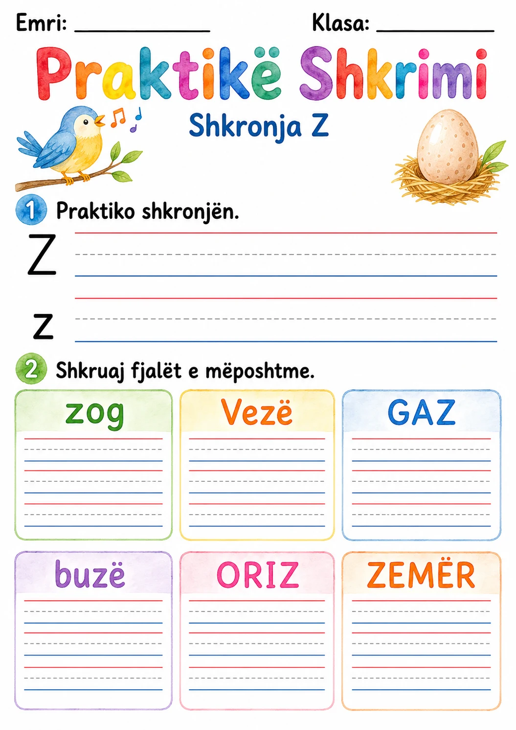 Albanian Letter Z Phonics Worksheets Pack page 7 printable worksheet preview