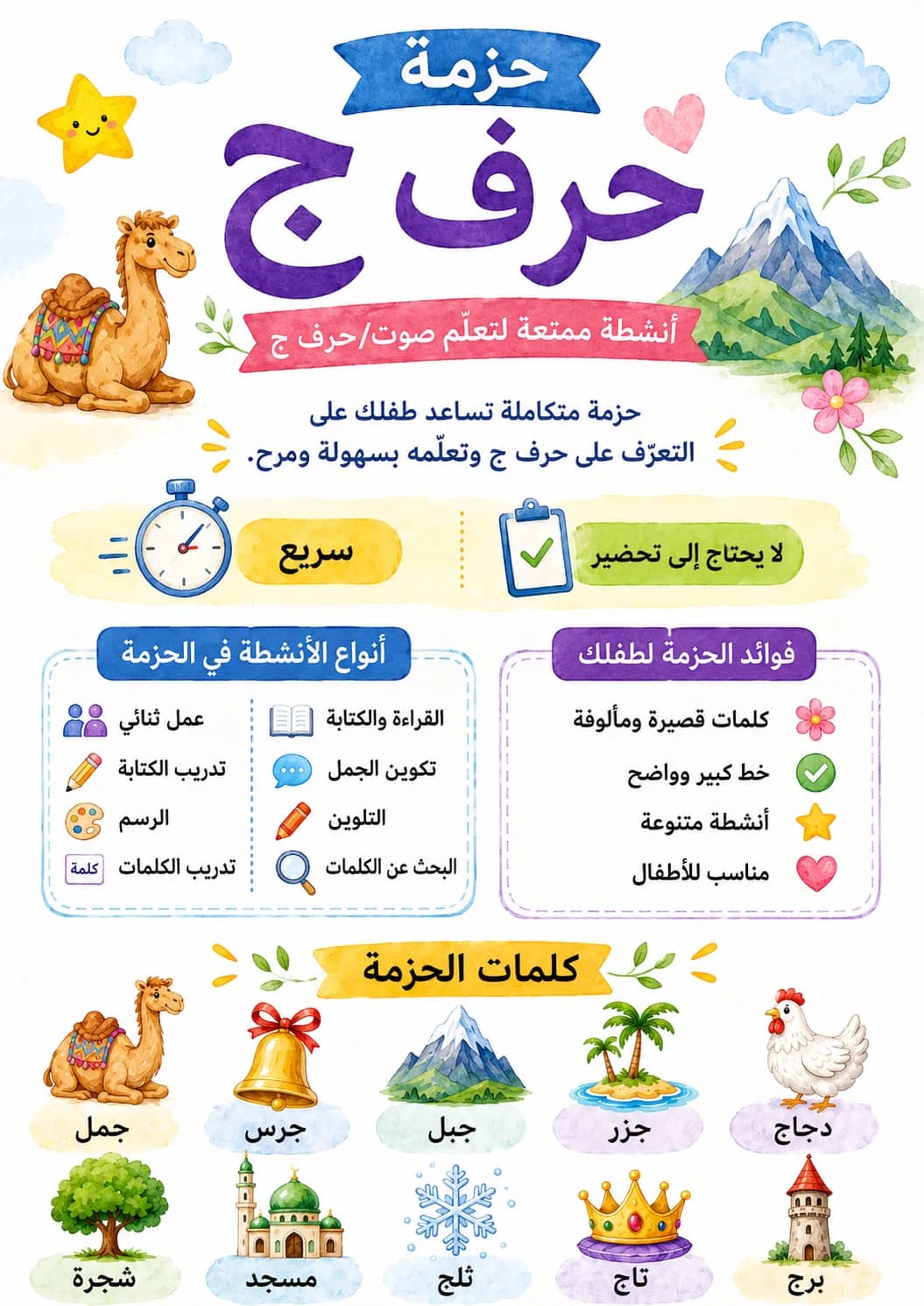 Arabic Letter Jeem Phonics Worksheets Pack printable worksheet pack preview from KiwiBee